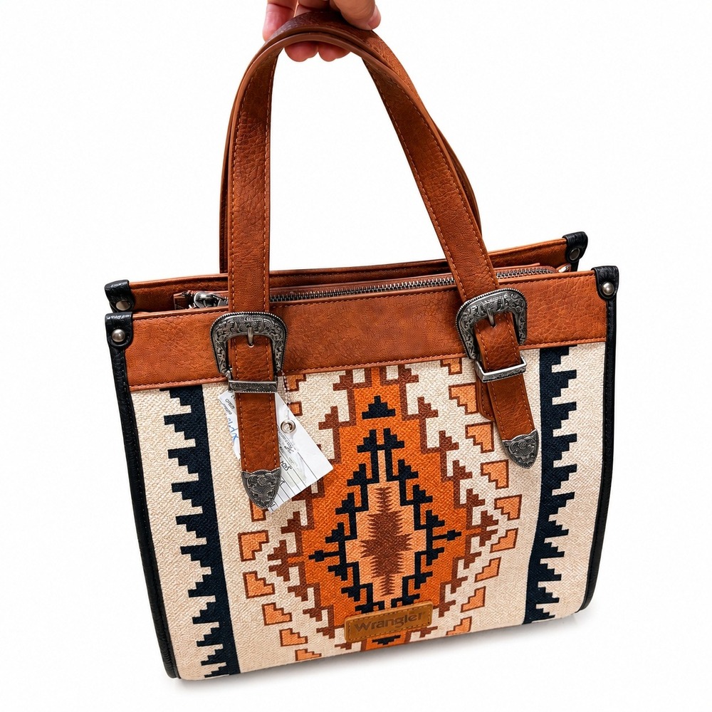 Wrangler Lucia Buckle Aztec Tote Bag Crossbody Western Concho Rodeo Canvas NWOT